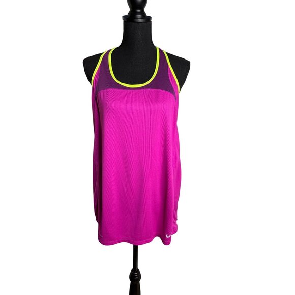 Nike Women's Dri-Fit Racerback Tank Top Hot Pink Yellow XL - Picture 1 of 11